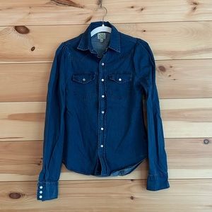 NWT Torn by Ronny Kobo Denim Puff Sleeve Button Shirt